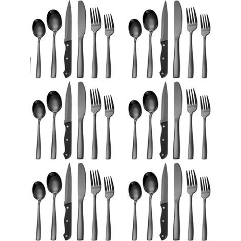 Ensemble de couverts,Couverts de table pour 6 personnes, Ménagère 36 pièces, couverts avec couteau, fourchette, cuillère, couteau à steak, passe au lave-vaisselle (1/5)