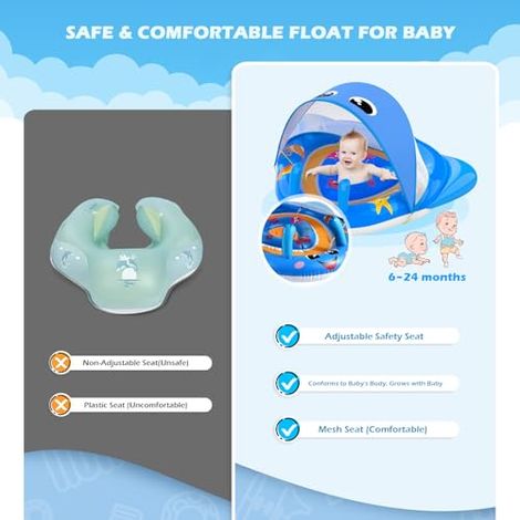 Bouée Bébé Avec Pare-soleil UPF 50+ – Anneau Flottant Pour Tout-petits 6-36 Mois, Anti-bascule, Réglable, Pompe Incluse, Parfaite Pour Piscine, Plage, Bain, été 2026