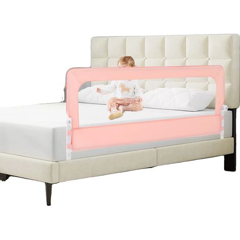 Barrière de lit, hauteur réglable, design pliable, Rose (1/2)