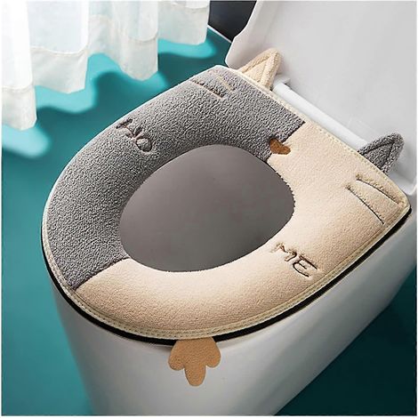 Abattant de toilette avec poignée, taille universelle, gris et blanc, accessoires de salle de bain (1/5)