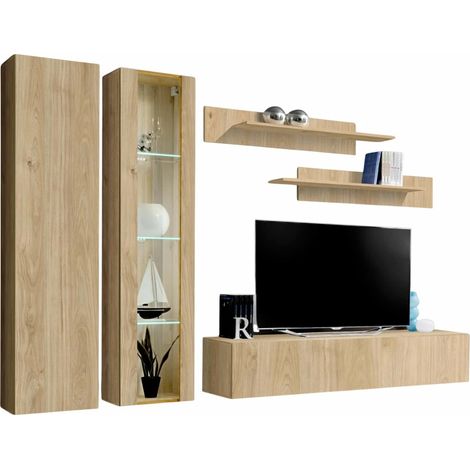Ensemble Meuble TV Mural "Fly A4" 260cm Naturel (1/2)