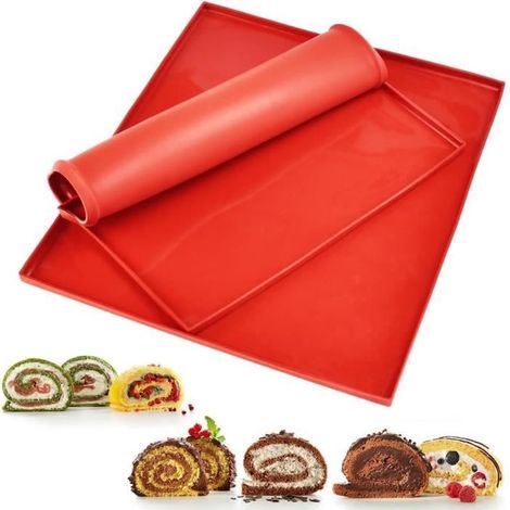 2PCS Tapis de Cuisson Silicone Tapis à Gâteau Roulé Suisse Plaque de Gâteau Roulé Antiadhésif Plateau de Cuisson à Biscuits Plateau (1/4)