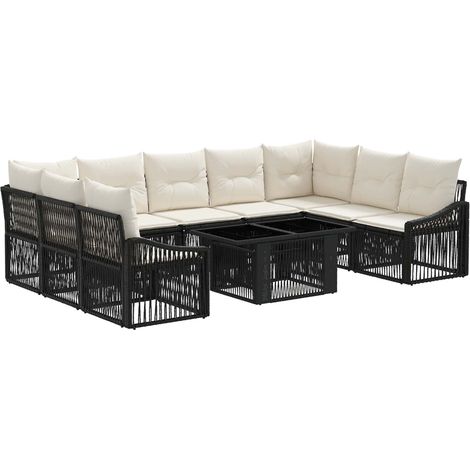 Conjunto de sofás de jardín 10 uds. Negro y Blanco Crema vidaXL (1/5)