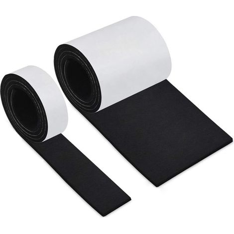 Patins feutre autocollants pour meubles – 2 rouleaux 100cm x 10cm et 100cm x 2cm – Feutrine noire résistante aux rayures – Découpe libre (1/5)