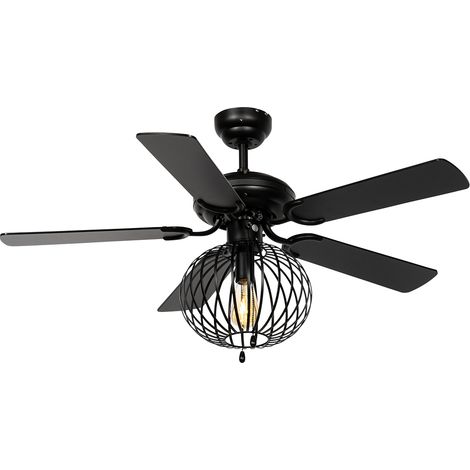 Ceiling Fan Black with Wood Print 107.5cm with Pull Switch - Mistral Johanna