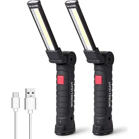 Lampe de Travail LED Lampe Torche Baladeuse LED Lampe Atelier LED Rechargeable Lampe d'Inspection Lampe de Poche Base Magnétique , Camping, d'urgence Petit,2 Pièces (1/5)
