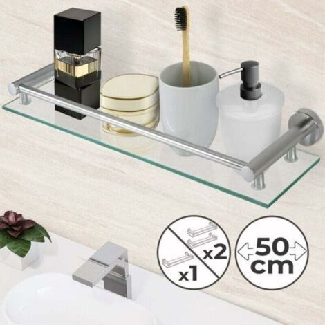 Étagère murale de salle de bain en verre et aluminium, 50 x 15 cm (1/5)