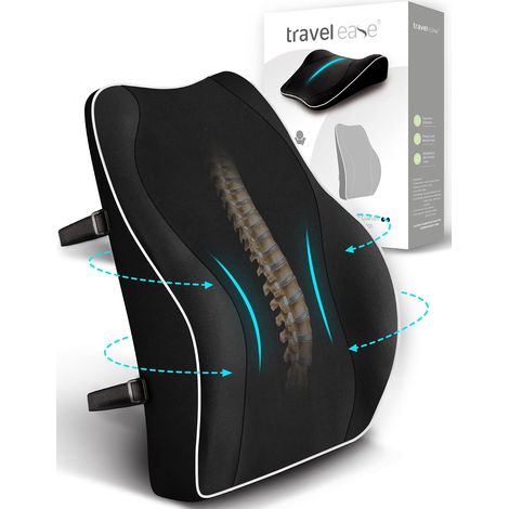 Ergonomic Lumbar Support Cushion, Memory Foam Back Support for Car Seat Office Chair, Back Support with Antistatic Coating and Double Adjustable Straps, Black (1/5)