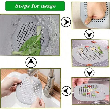 Lot de 4 filtres d'évier en silicone, protecteur de drain de cuisine, couvercle de drain de douche et de baignoire, ventouse (1/4)