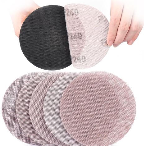 Treillis Feuilles Abrasive 125mm, 50 Pièces Papier a Poncer 80/120/180/240/400 Grains Abrasives Papier pour Ponceuses pour cloisons sèches (1/5)