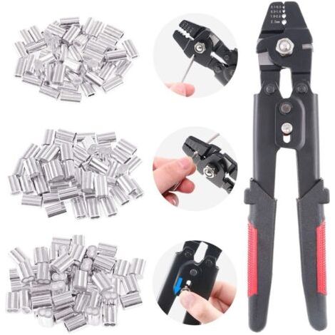 Pince à sertir,avec 150 embouts en aluminium double barillet de 1,2/1,5/2 mm (1/5)