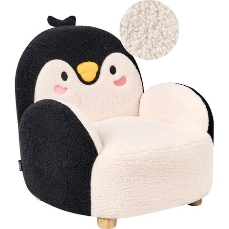 Sillón infantil tapizado de pingüino para niños negro Fyn
