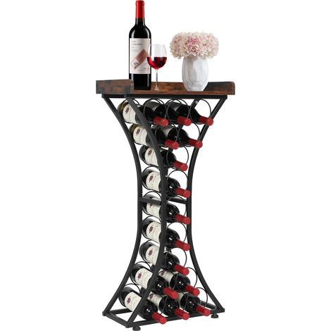 Casier à Vin Autoportant Capacité 15 Bouteilles, Range Bouteilles avec Plateau en Bois, Étagère à Vin Stable, Idéal pour Cuisine Garde-Manger Salle à Manger Cave Bar, Rangement et Présentation (1/5)