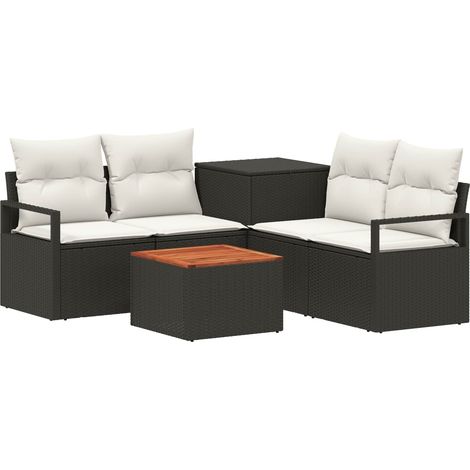 Juego de Sofá 6 uds. Negro y Blanco Crema vidaXL (1/5)