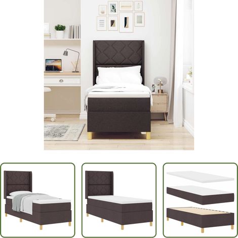 Matelas ferme -  Lit à ressorts avec matelas Marron foncé 80 x 200 cm tissu (1/5)
