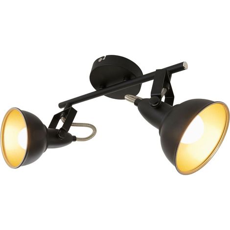 Deckenleuchte Spotlampe Schwenkbar Retro 2xE14 40W schwarz-gold Metall Briloner