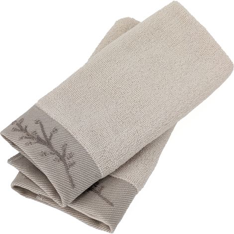 Lot de 2 serviettes invité absorbantes coton 33x50cm FEUILLE beige (1/5)