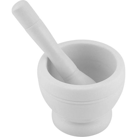 Ensemble de Pilon de Mortier Ensemble de Pilon de Mortier à la Main Ensemble de Pilon de Mortier Manuel en Plastique Broyeur D'ail Épices Herbes Ensemble de Pilon de Mortier Bol (Blanc) (1/5)