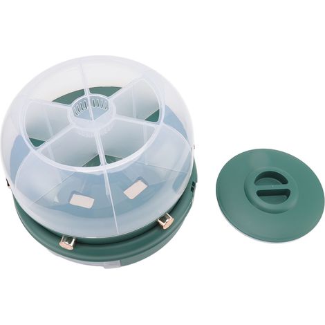 Boîte de rangement empilable pour céréales, simple couche, 6 compartiments, distributeur de riz rotatif, vert foncé, pour une organisation optimale de la cuisine. (1/5)