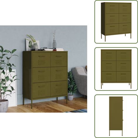 Schubladenschrank Olivgrün 80x35x101,5 cm Stahl - Schubladenschrank - Lagerschrank - Metallschrank - Stahltürenschrank - Wohnzimmermöbel (1/5)