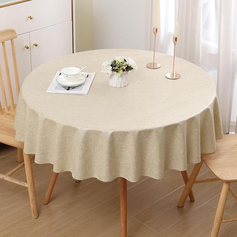 Tischdecke Leinenoptik Abwaschbar Lotuseffekt 140 cm (Rund) Cream (1/5)