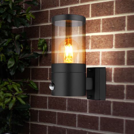 Wandlampe Außenleuchte mit Bewegungsmelder Gartenleuchte Fassadenleuchte, IP44, Edelstahl, schwarz rauch, 1x E27, HxBxÜ 24,5x10,2x17cm