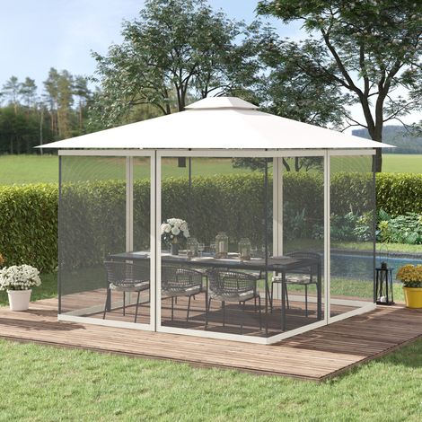 Moskitonetze für Gartenpavillon, Festzelt, Gartenlaube 3 x 4 m - Set mit 4 Moskitonetzen mit Reißverschluss + Befestigungshaken