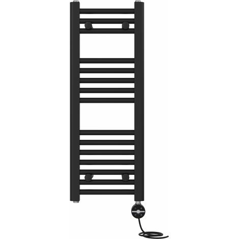 NRG Prefilled Thermostatic Electric Straight Heated Towel Rail Radiator 800 X 300mm Black