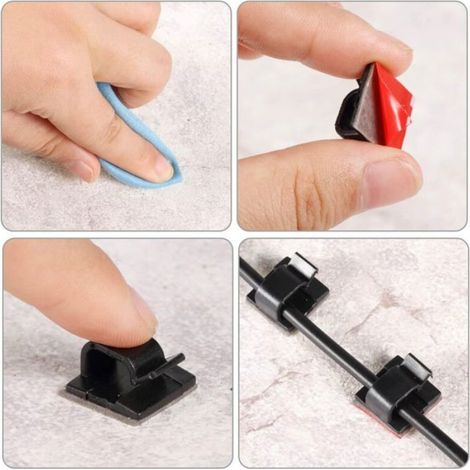 Attaches De Câbles - ABS - Adhésif Fort - Sans Perçage - Pour Murs Verre Céramique Plastique - Lot De 50 (1/5)