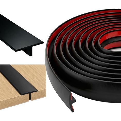 Profilé de transition en T autocollant - Rail de transition pour seuils de porte et sols de connexion des carreaux de planches stratifiées (noir, 350 cm x 2 cm) (1/5)