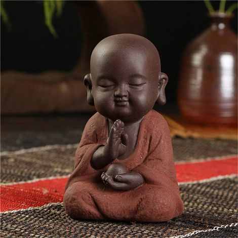 Statues de Bouddha, petit moine, figurine artisanale en céramique couleur sable, sculpture, décoration de bureau Feng Shui en grès, sculpture, artisanat, décoration, textiles de maison, ornements, G (1/3)