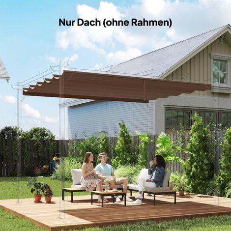 Store de pergola rétractable 4x3 m avec trous d'évacuation, imperméable et résistant aux intempéries, en polyester, couleur café