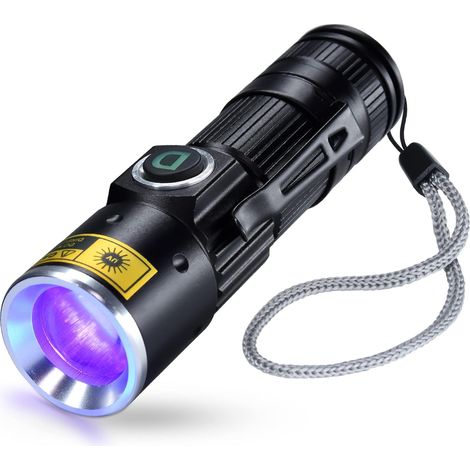 UV-Taschenlampe, wiederaufladbar über USB, 395 nm, ultraviolette LED-Schwarzlicht-Holzlampen, tragbar, mini zoombar, Fleckendetektor, Katzenurin-Detektor, fluoreszierend, bernsteinfarben, Epoxidharz