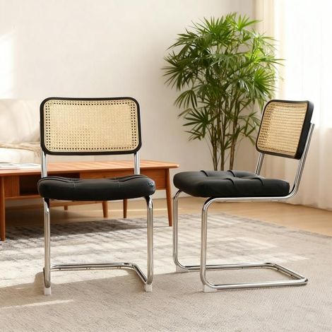 Lot de chaises 2 chaises simili cuir chaise repas pieds chromés style mid-century moderne design breuer garniture rembourrée (1/5)