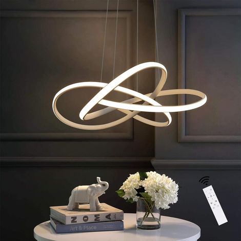 Gbly – Suspension LED moderne Ø62cm – 68W dimmable avec télécommande – Hauteur réglable 10-150cm – Design anneaux en métal blanc (1/5)