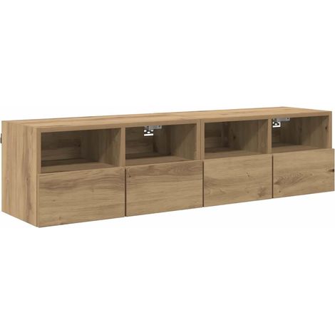 Lot de 2 meubles TV muraux design minimaliste rangement 60 x 30 x 30 cm en bois d'ingénierie chêne artisanal (1/5)