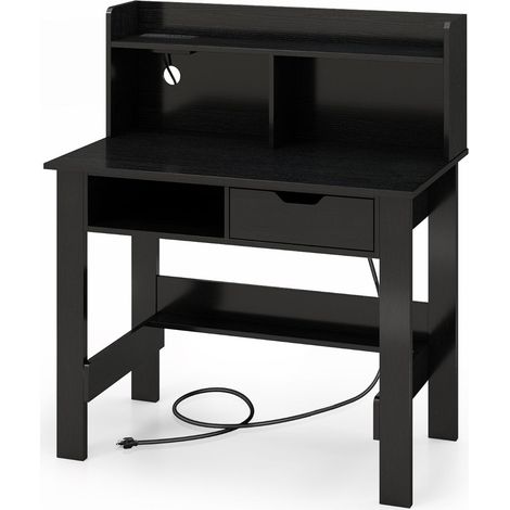 Scrivania per computer 95 x 56 x 109,5 cm con stazione di ricarica integrata e ripiano aperto design moderno MDF nero 200010865