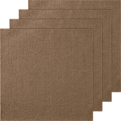 Dalles de moquette à décoller et à coller, 457 x 457 mm, tapis de sol auto-adhésif, rembourré et doux, installation facile pour chambre, salon, intérieur et extérieur (10 pcs, marron foncé) (1/5)