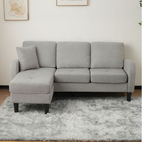 Canapé d’angle modulaire tissu coton-lin gris 166x118x77 cm avec méridienne réversible (1/5)