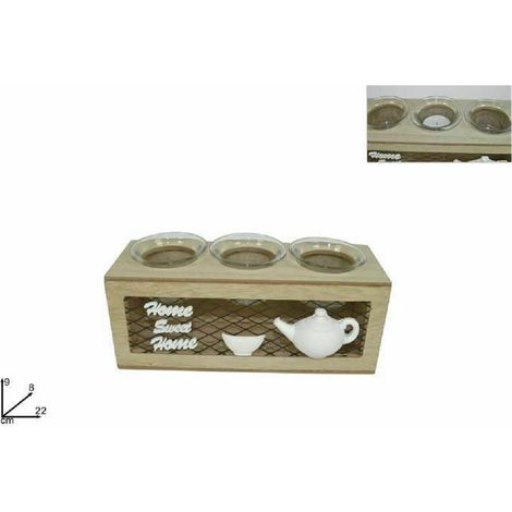 TrAdE Shop Traesio - Porta Candela A 3 Posti Lumini Portacandela In Legno Metallo Decorazione Casa -