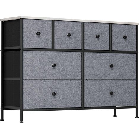 Commode, 8 tiroirs en Tissu, Plateau en Bois, Structure en métal Robuste, Polyvalente, pour Salon, Chambre à Coucher, Couloir, Bureau, Design Vintage, Gris, 1 pièce (1/5)