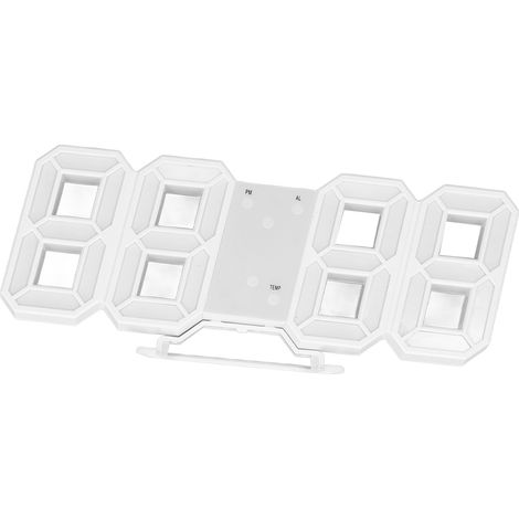 Horloge murale LED 3D numérique design simple, avec affichage de la température, pour salon, cadre blanc, lettres blanches, bleu (1/5)
