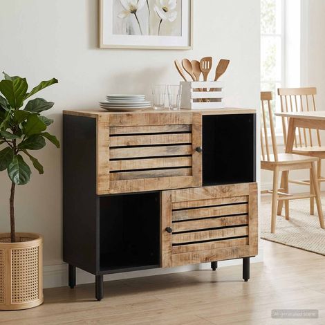 Meuble bas de rangement média 2 portes en bois de manguier marron 80 x 33,5 x 75 cm - PANGIVO (1/5)