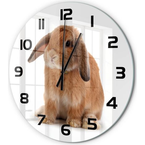 Horloge Murale Ronde Originale Verre Trempé Décoration Maison Moderne Lapin rouge fi 60 cm (1/5)
