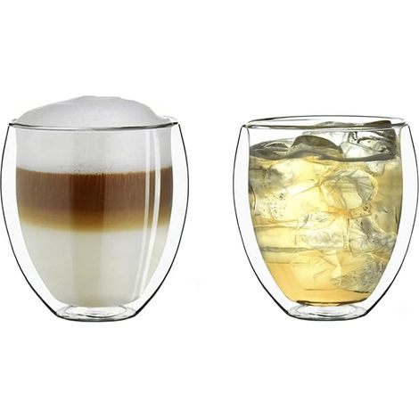 Verres à double paroi 450 ml – Verres ronds en verre borosilicate, adaptés aux boissons chaudes et froides – Set de 2 pièces (1/4)