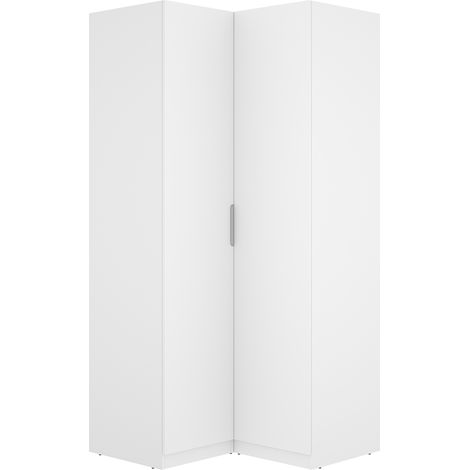 Armoire d'angle placard de rangement à 2 portes battantes, coloris blanc - Hauteur 203,5 x Longueur 95 x Profondeur 97 cm (1/5)