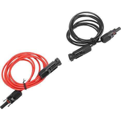 Câble d'extension pour panneau solaire 2 m, 6,6 pi, 12 AWG, connecteur femelle-mâle, rouge, noir, 2,5 mm² (1/5)
