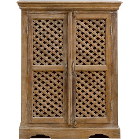 Made In Meubles – Buffet haut en bois de manguier – Dimensions 112x87x41 cm – Style bohème avec portes ajourées – Rangement optimisé (1/5)