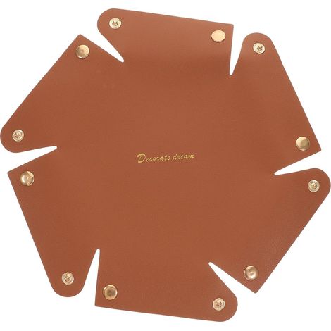 Plateau de Rangement Vide-poche Décoratif en Cuir Marron Rond Grand, Organiseur de Clés de Bureau Multifonction pour Entrée et Maison pour Accessoires, Bijoux et Monnaie (1/5)