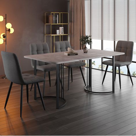 MEUBLIV Ensemble table à manger 140x80 cm gris avec 4 chaises en tissu et pieds métal (1/5)